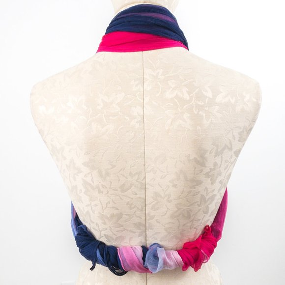 Vintage Silk Tie Dye Ombre Print Sheer Scarf Pink - Picture 5 of 13